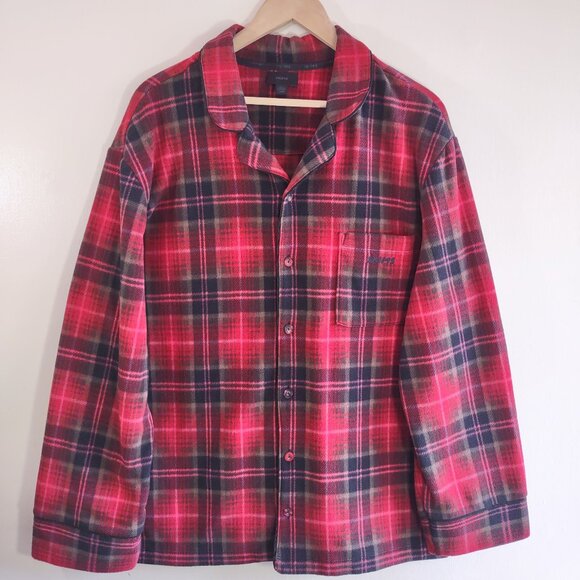 SKIMS Red Plaid Fleece Sleep Shirt  Button-up Long Sleeve Women Size Large - Picture 1 of 10